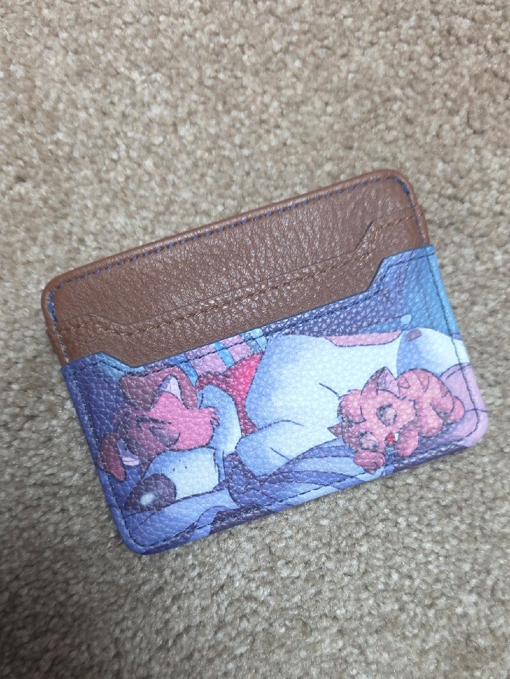 Disney Brown and Blue Leather Card Holder with Pink Accents